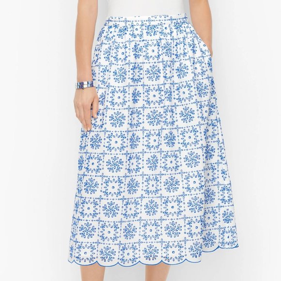 Talbots Dresses & Skirts - Talbots Geo Eyelet Midi Skirt in Port Blue/Multi 18